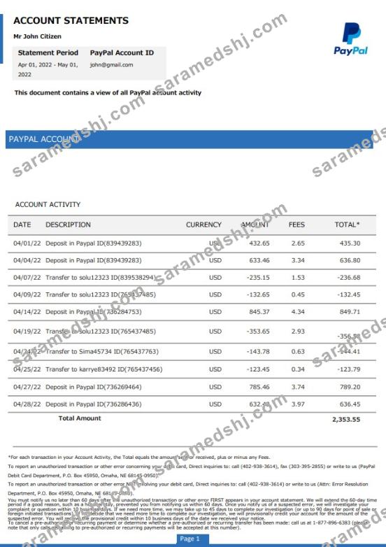 USA PayPal Account Statement